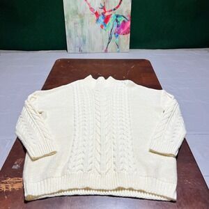 H&M Divided Oversized Cable Knit Sweater Cream Off-White Mock Neck Wool Blend M